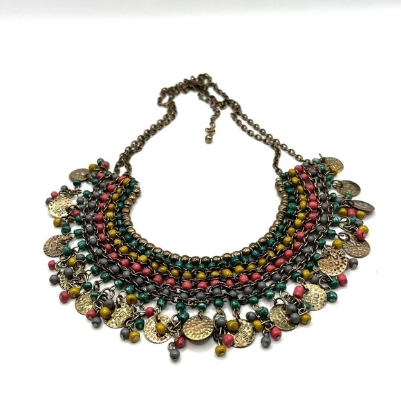 Colorful Brass Necklace Collar Egyptian Style Bib style 16" Lovely  Statement - Picture 1 of 6